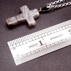 925 Silver Necklace With Gray Garnierite Cross Valentine Anniversary Birthday